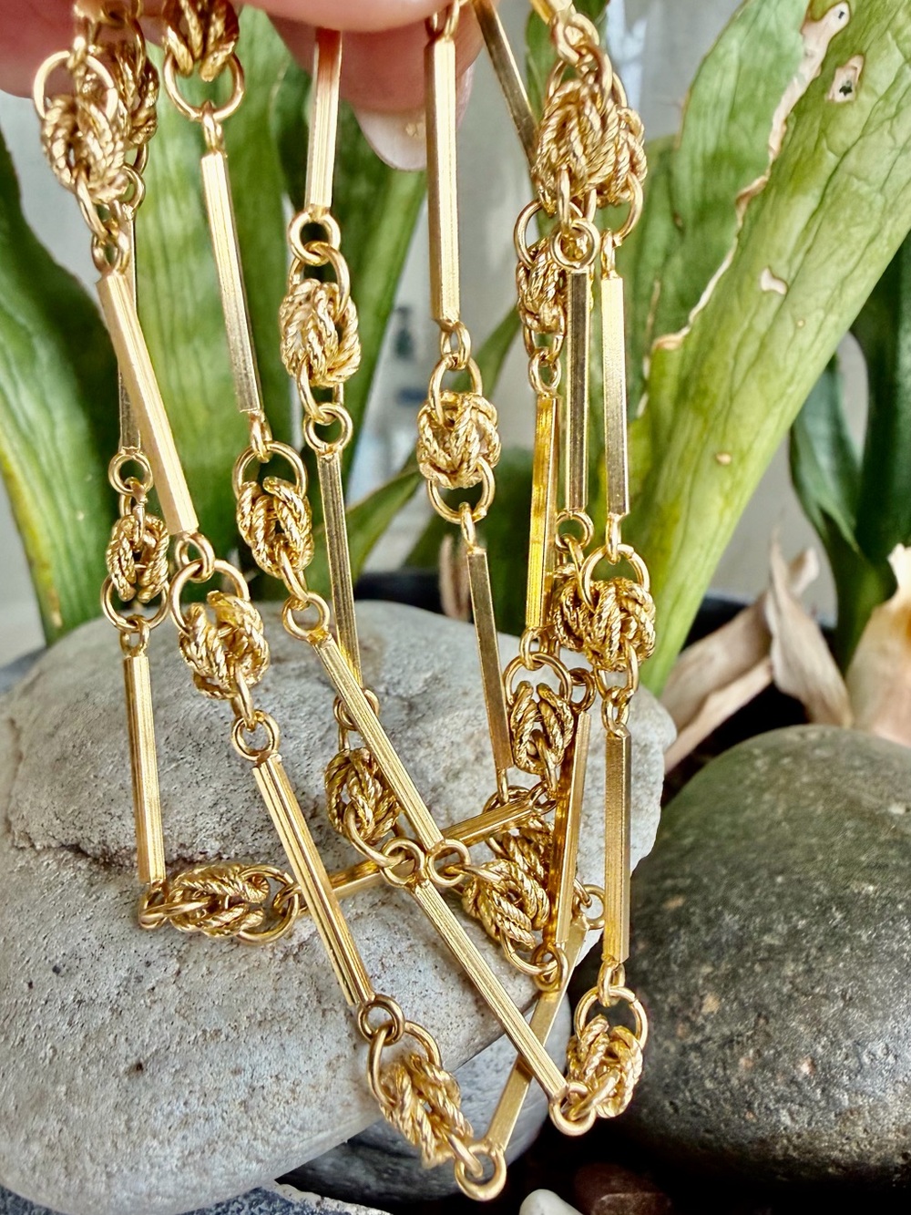 18k gold Rare Rope & Bar Link Necklace - Women Jewelry